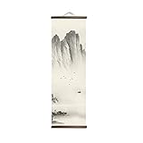 NINGLIU Wandkunst Chinesische Stil Tintengemälde Alpine Leinwand Dekorative Malerei Schlafzimmer Wohnzimmer Wandkunst Poster Massivholz Scroll Gemälde (Color : P042-2, Size (Inch) : 40x128cm)