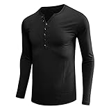 YunYoud Langarmshirt Herren Henley Shirt Longsleeve Basic Langarm Lässige T-Shirt Rundhals mit Knöpfen Dünne Basic Business Longshirt Regular Fit Einfarbige T S