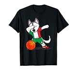 Dabbing Husky Hund Italien Basketball Mannschaft Flagge T-S