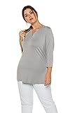 Ulla Popken Damen große Größen Übergrößen Plus Size Shirt, Tunika-Ausschnitt, Classic, 3/4-Arm, Selection steingrau 54+ 720438 14-54+