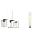 EGLO Pendellampe Loncino, 3 flammige Vintage Pendelleuchte, Hängelampe aus Stahl, 74,5 cm & LED E27 Lampe, Amber Vintage Glühbirne in Röhrenform, Retro Beleuchtung, 4 W