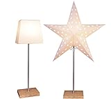 Tischlampe mit Wechselschirm Leo von Star Trading, 3D Papierstern Weihnachten oder eckiger Lampenschirm in Weiß mit Fuß aus Holz und Metall, Dekostern Tischleuchte mit Kabelschalter, E14, Höhe: 65