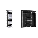 SONGMICS Schuhregal 10 Ebenen, DIY Schuhschrank mit Tür, Schuhablagen aus PP-Kunststoff, 48 x 36 x 173 cm, schwarz LPC10H & Kleiderschrank, Faltschrank, Stoffschrank, 175 x 150 x 45 cm, schwarz RYG12B