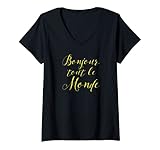 Damen Bonjour tout le Monde Französisch Hallo T-Shirt mit V