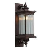 Retro Außenwandleuchten Vintage Kaffeegold Alu Aussen Wandlampe IP23 Außenlampe Glas Lampenschirm E27 Wasserdicht Türkopf Villa Terrasse Flur Landhaus H58CM