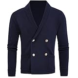 NHNKB Herren Strickjacke Cardigan Feinstrick mit V-Ausschnitt und Zweireiher Knop