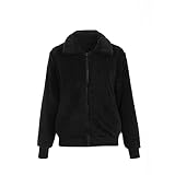 Generisch Kunstpelz-Cardigan FüR Damen Langarm-Fleecejacke Mit Lockerem Revers Einfarbiger LäSsiger Zottelmantel Aus Lammfell Mit ReißVerschluss (3XL,Schwarz)