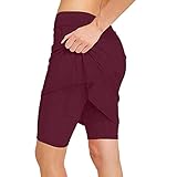 FMYONF Damen Sporthose Tennis Culottes Sommer Sporthose Leggings mit Rock Laufshorts Reine Baumwolle Sporthose mit hoher Taille Fitnesshose Golfröcke Rock Miniröcke mit Shorts(rot,M)