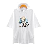 AHDSJDG Genshin Impact Xiao Unisex Mit Kapuze Kurzarm-T-Shirt Regular Fit Baumwolle Drucken Mit Taschen Freizeitkleidung Sportswear Fashion Oberteil mit Rundhalsausschnitt Jacke Mit Hut Cosplay