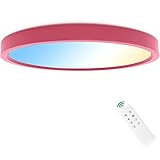 Anten Led Deckenlampe Amy | 24W dimmbar mit Fernbedienung | Deckenleuchte mit Nachtlicht und- Memory Funktion | Ø30cm rund | 2,5cm flach | Rosa Lampe für M