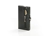 PRIMØ germany® Slim Wallet Swipe mit Münzfach und RFID-Schutz und Ummantelung aus echtem Leder I Für Herren und Damen I Case in Schwarz I Schwarzes L