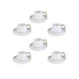 KARACA Saturn Türkische Kaffeetassen, Mochatassen Set Für 6 Personen, 12 TLG, Weiß Gold, 6X Espressotasse und 6X Untertasse, Mokkatassen,Espressotassen Set aus Porzellan, Kaffeetassen, Espresso S