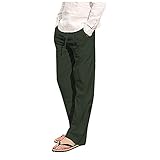 Leinenhosen Herren Freizeithose Regular Fit Kordelzug Lässige Straight Sommerhose Einfarbig Große Größen Stoffhose Atmungsaktives Strandhosen mit Seitentaschen für Urlaub Strand Alltag