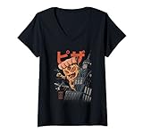 Damen Pizza Kong Japanisches Monster Kaiju Food I Love Pizza T-Shirt mit V