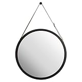 ZRI Bamboo Wandspiegel Rund Flur Spiegel Badspiegel mit Verstellbarer Lederband (schwarz, 45 cm)