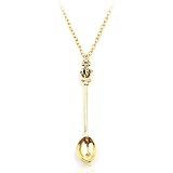 N/Ａ Halskette Anhänger Mode Tiny Tea Spoon Form Anhänger & Halsketten für Frauen Hip-Hop Silberlöffel Halskette Punk Crown Halsketten Weihnachtsgeburtstagsgeschenk