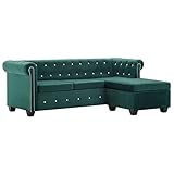 SANON Chesterfield Sofa L-förmig Schnittsofas für Wohnzimmer Mehrere-Sitzer L-förmiges Chesterfield Ecksofa mit Armlehnen Schwarz Kunstleder Samtbezug 199x142x72 cm Grü