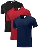 Holure Herren 3er Pack Sports Atmungsaktiv Schnelltrocknend Kurzarm T-Shirts Schwarz/Dunkelblau/Rot L