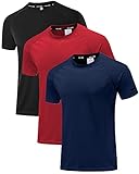 Holure Herren 3er Pack Sports Atmungsaktiv Schnelltrocknend Kurzarm T-Shirts Schwarz/Dunkelblau/Rot XXL