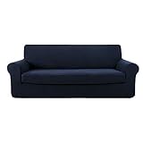 Deconovo Sofabezug Stretch Sofa Bezüge Sofa Überzug Jacquard Couchüberwurf Wohnzimmer, 4-Sitzer(237-250 cm), Dunkelb
