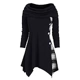 TOPKEAL Hoodie Pullover Damen Herbst Winter Langarm Plaid Kapuzenpullover Sweatshirt Rollkragen Tartan Winterpullover Hooded Jacke Mantel Tops Mode 2020 (Schwarz E, M)