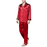 Yowablo Bluse Hose Pyjama Set Herren Strickjacke Klassische Nachtwäsche Loungewear ( S,rot )