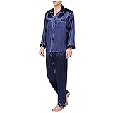 Yowablo Bluse Hose Pyjama Set Herren Strickjacke Klassische Nachtwäsche Loungewear ( XL,marine )