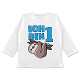 Baby Geburtstag Geburtstagsgeschenk - Ich Bin 1 mit Faultier in blau - 18/24 Monate - Weiß - Spruch - BZ11 - Baby T-Shirt Lang