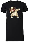 Abtupfen Mops Lustig Hüfte Hopfen Damen T-Shirt Lang Tee Schwarz Women's Black T-Shirt Long