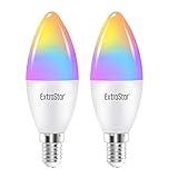 ExtraStar E14 Smart LED Kerze Lampe,Glühbirne 6w 2700-6500K Dimmbar Birne 16 Millionen,auf NUR 2.4 GHz Netzwerk, Kompatibel mit mit Alexa und Google Home, 2er Pack