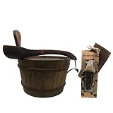 SudoreWell® Saunakübel Set mit Kübel 4,0 l aus Kiefernholz geteert mit Kunststoffeinsatz und Kelle + Sauna- Teer- E