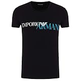 Emporio Armani 111035 0A516 Herren-T-Shirt, Rundhalsausschnitt, kurzärmlig, Schwarz/Blaues Logo, M