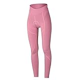 SFITVE Fahrradhose Damen Lang Gepolstert 3D,Atmungsaktiv Wasserabweisend Radlerhose Herbst Winter,Radsport Hosen für Outdoor Aktivitäten(Size:XXL,Color:Rosa)