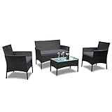 UISEBRT Gartenmöbel Poly Rattan Balkonmöbel Sitzgruppe Lounge Set - Mit 2-er Sofa, Singlestühle, Tisch und Anthrazit Sitzk