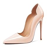 XINIUNIU High Heels für Damen, Pumps, Lackleder, Schlupfschuh, 12 cm, formale Schuhe, sexy Mode, Stiletto, Kleid, Schuhe, Hochzeitsschuhe, spitzer Zehenbereich, nude, 40 EU