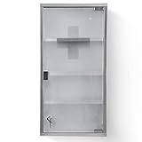 Jago® Medizinschrank - aus Edelstahl, Abschließbar, 4 Fächer, Glas, Tür, 30x12x60cm, Silber - Medikamentenschrank, Arzneischrank, Erste Hilfe Schrank, Hausapotheke, Apothekerschrank