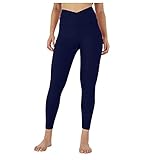 Damen Leggings mit hoher Kreuztaille, Workout, Bauchkontrolle, Caprihose, Fitness, Sport, Laufen, Yoga, Athletic Pants, navy, M