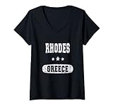Damen Vintage Rhodes, Griechenland T-Shirt mit V