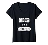 Damen Vintage Rhodes, Griechenland T-Shirt mit V