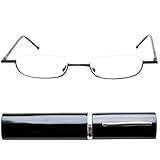 Schmale Metall Mini Halbbrille Lesebrille, Edelstahl Rahmen (Schwarz), mit GRATIS Slim-Fit Alu Brillenetui, Lesehilfe Damen und Herren +1.5 Diop