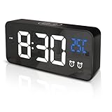 APKYO Wecker Digital, Tragbarer Reisewecker mit LED-Anzeige, Desktop-Uhr mit 13 Klingeltönen, 4 Einstellbare Helligkeit und Lautstärke, Schlummer Doppelalarmfunktionen, USB-Aufladung, 12/24 S