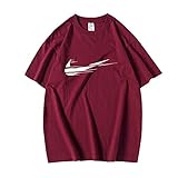 Orange T-Shirt Herren Gedruckt S Lose Kurzarm Summer Fit T-Shirt Herren Wein Rot XL