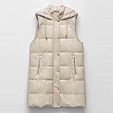 Winter Frauen Mit Kapuze Leder Westen Mantel Taschen Sleeveless Jacke Frau Beiläufige Lange Weste (Color : White, Size : Large)