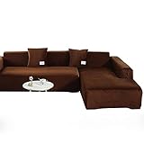 SDFCZ Samt Plüsch L-förmiges Sofa Elastische Möbel Couch Schonbezug für Wohnzimmer Stretch Schonbezug Couchbezug mit Kissenbezug-04-Braun, 1 Sitz 90-140 cm-1St, Sp