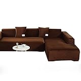 SDFCZ Samt Plüsch L-förmiges Sofa Elastische Möbel Couch Schonbezug für Wohnzimmer Stretch Schonbezug Couchbezug mit Kissenbezug-04-Braun, 1 Sitz 90-140 cm-1St, Sp