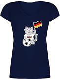 Fussball WM 2022 Fanartikel - Fußball Katze Deutschland - S - Dunkelblau - Deutschland Trikot Damen - XO1525 - Damen T-Shirt mit V