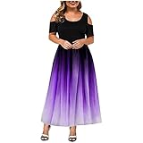 uzwwjim Plus Size Elegante Damen Frauen Kurzarm Kalt Schulter Verlaufssaum Elegante Täglichen Party Strand Langes Kleid Schulterfrei Partykleid（Lila，3XL）