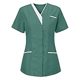 Sonojie St. Patrick's Day Kasack Damen Pflege große mit Motiv T-Shirt Schlupfkasack mit Taschen und Knöpfen Kurzarm V-Ausschnitt Schlupfhemd Berufskleidung Krankenpfleger Uniformen Frühjahr S
