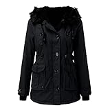 FeiliandaJJ Winterjacke Damen Lange Dicke Warm Fleece Gefüttert Wintermantel mit Kunstfell Kapuze Winter Mantel Jacke Parka Softshelljacke Damenjacke Steppjacke Winddichte Outdoorjacke (Schwarz, XL)