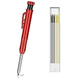 Solide Zimmermannsbleistifte mit 6 Nachfüllungen, Holzbearbeitungswerkzeuge Eingebauter Bleistiftspitzer, Bleibaubleistifte Solide Tieflochstift Markierungswerkzeug für Holzbearbeitung Architek